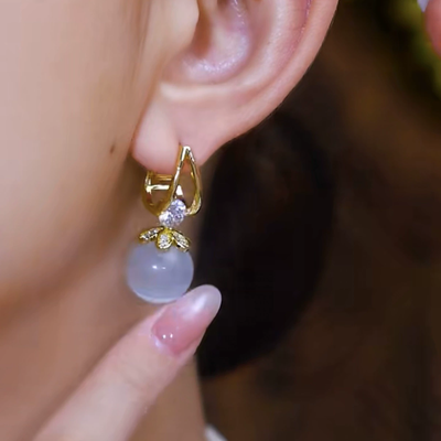 Diamond-set Natural Cat's Eye Earrings