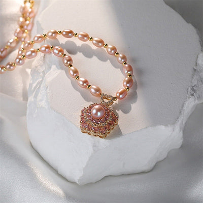 Rotatable Flower Natural Freshwater Pearl Necklace