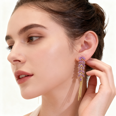 18K Gold Amethyst Tassel Earrings