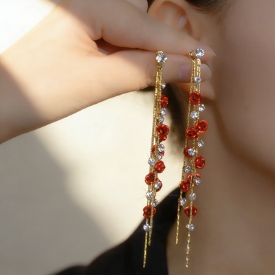 Rose Cluster Tassel Earrings