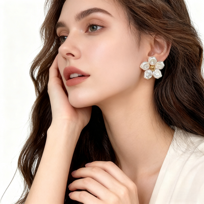 Pearl Flower Button Cover Cufflinks & Earrings