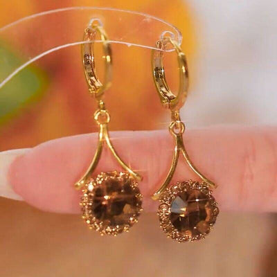 Caramel color natural crystal earrings