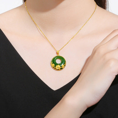 Bauhinia Natural Emerald Jade Stone Necklace