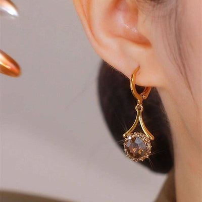 Caramel color natural crystal earrings