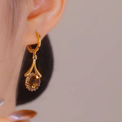 Caramel color natural crystal earrings