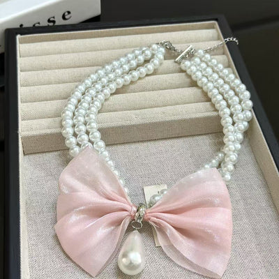 Bow knot natural freshwater pearl drop necklace