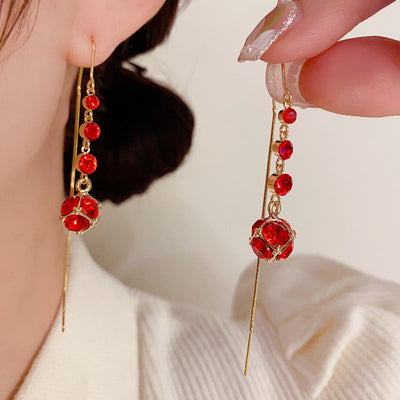 Long tassel natural crystal earrings