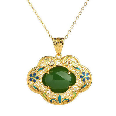 Palace Style Natural Emerald Jade Stone Necklace