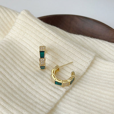 Snake bone natural malachite earrings