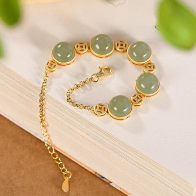 Copper Coin Natural Emerald Jade Stone Bracelet