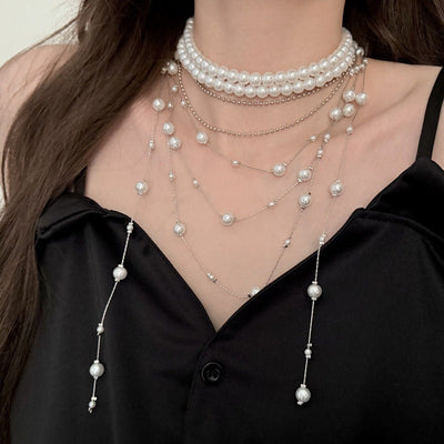 Multi-layered natural freshwater pearl tassel necklace