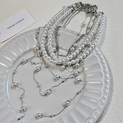 Multi-layered natural freshwater pearl tassel necklace