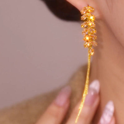 Wheat Zircon Tassel Earrings