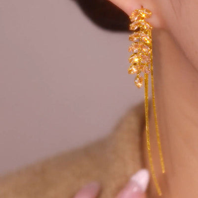Wheat Zircon Tassel Earrings