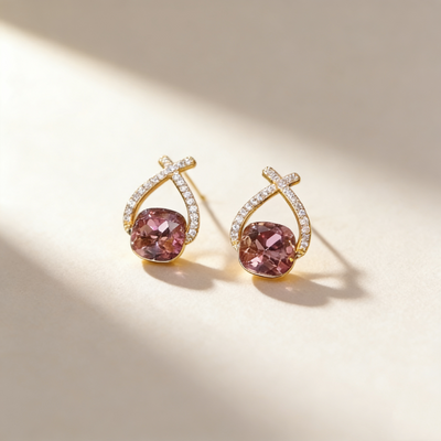 Amethyst Cross-Line Drop Earrings