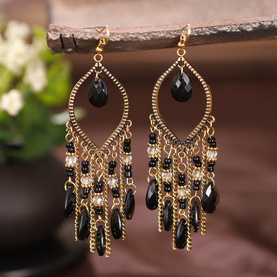 18K Gold Crystal Tassel Earrings
