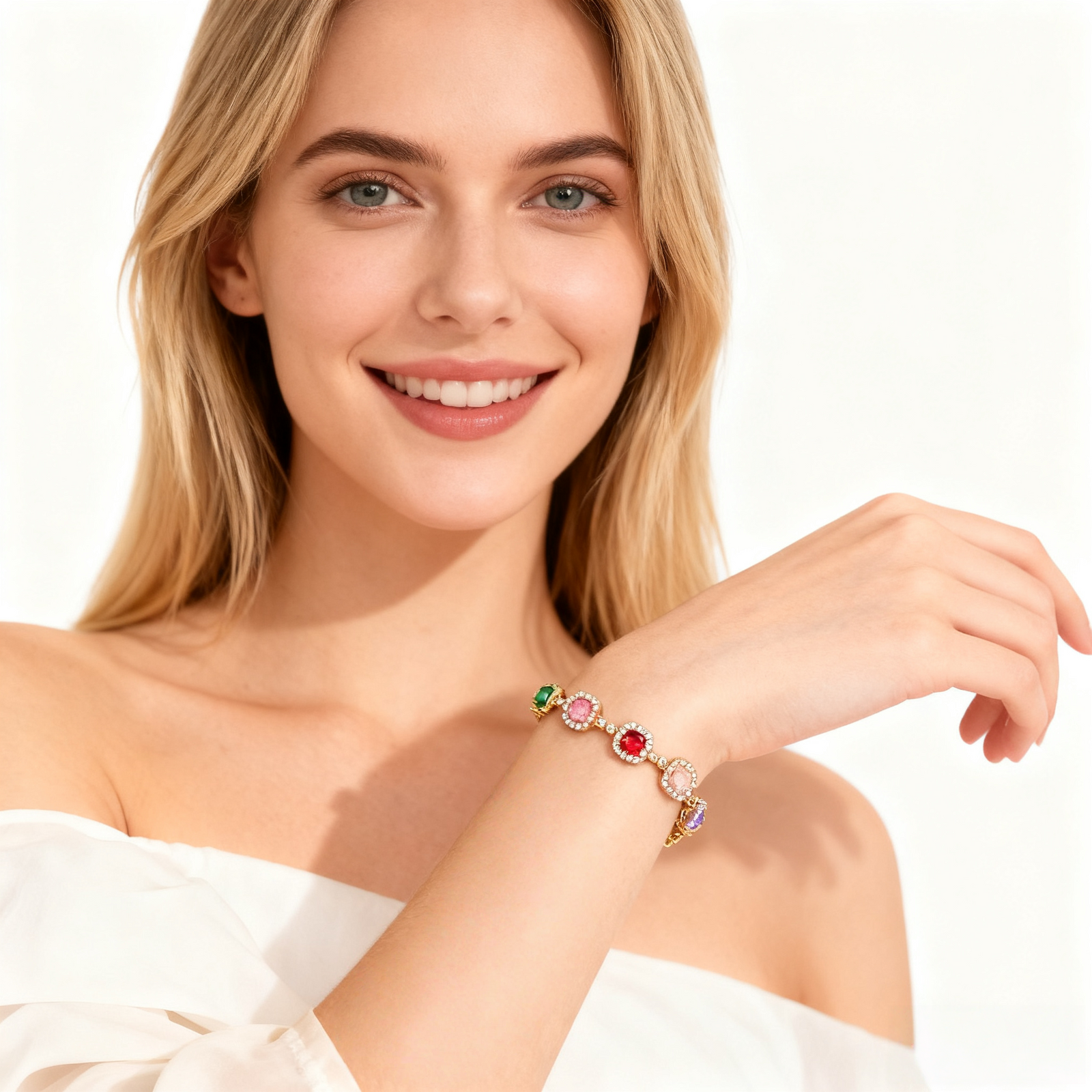 18K Gold Multi-Color Crystal Bracelet