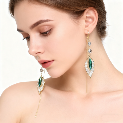 18K Gold Crystal & Diamond Tassel Earrings