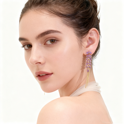 18K Gold Amethyst Tassel Earrings