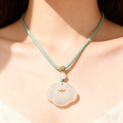 Cloud White Jade Pendant Necklace