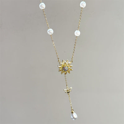 Rotatable sunflower natural freshwater pearl necklace
