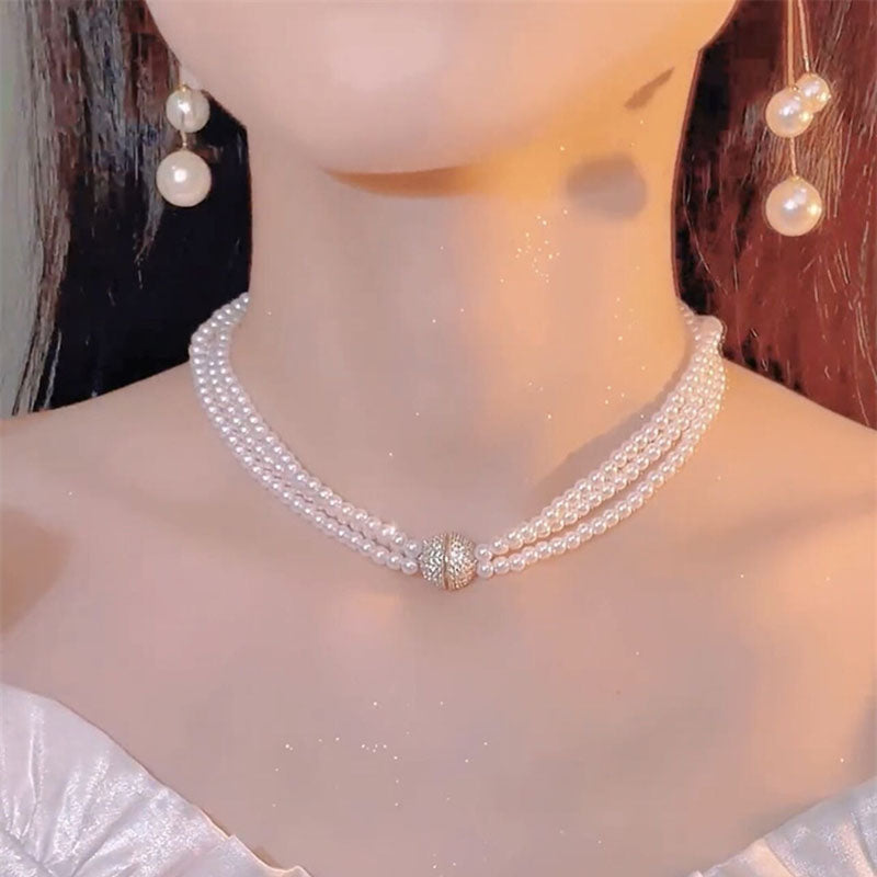 Multi-layered natural freshwater pearl necklace