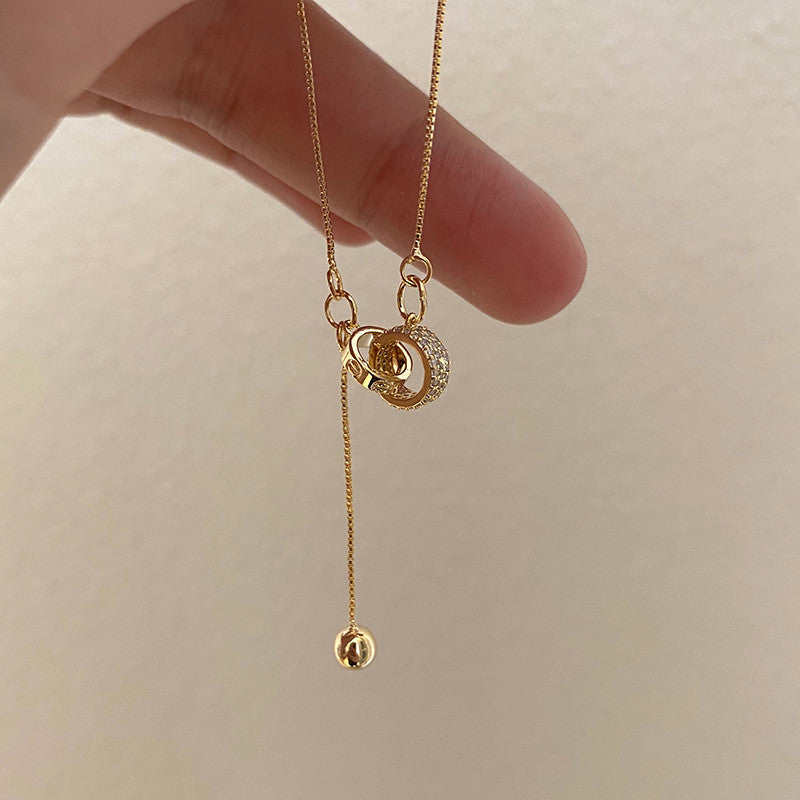 Double ring natural bright stone necklace