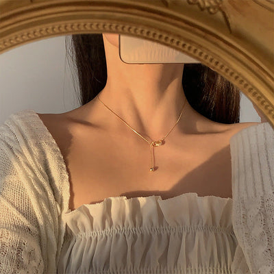Double ring natural bright stone necklace