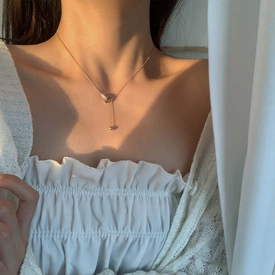 Double ring natural bright stone necklace