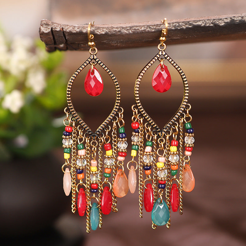 18K Gold Crystal Tassel Earrings