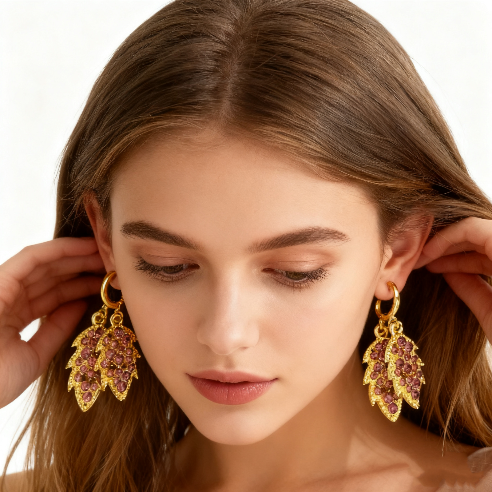 18K Gold Amethyst Leaf Earrings