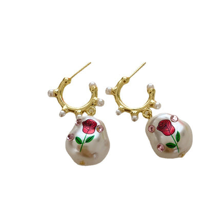 Rose natural freshwater pearl earrings