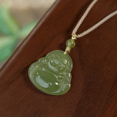 Single-sided Buddha Natural Emerald Jade Stone necklace