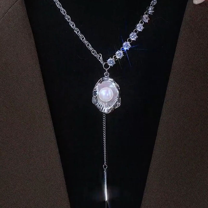 Silver shell natural freshwater pearl necklace
