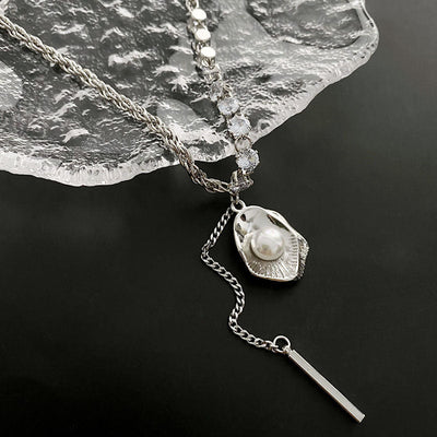Silver shell natural freshwater pearl necklace