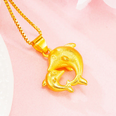 Vietnamese alluvial gold dolphin metal necklace