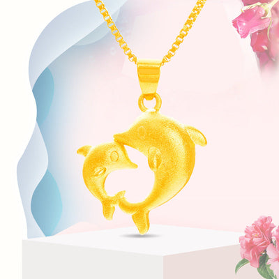 Vietnamese alluvial gold dolphin metal necklace