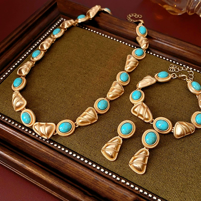 Natural turquoise triangle earrings bracelet necklace