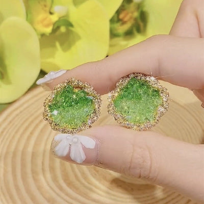Gradient Square Natural Crystal Stud Earrings