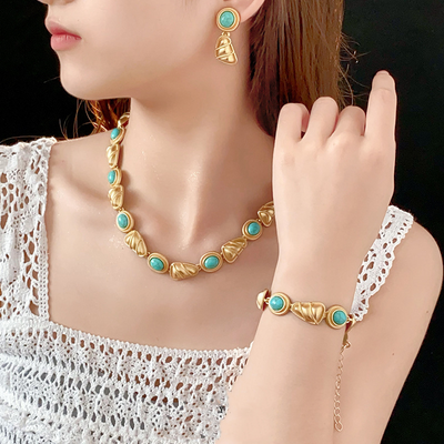 Natural turquoise triangle earrings bracelet necklace
