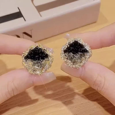 Gradient Square Natural Crystal Stud Earrings