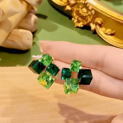Four Square Natural Crystal Stud Earrings