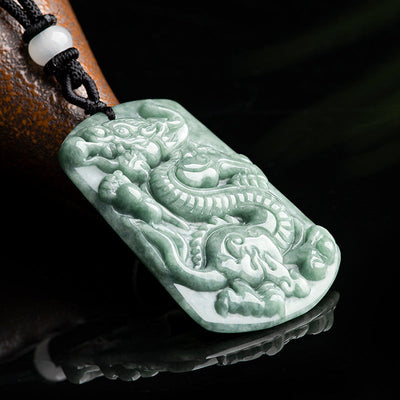Dragon Roars the World Natural Emerald Jade Stone Necklace