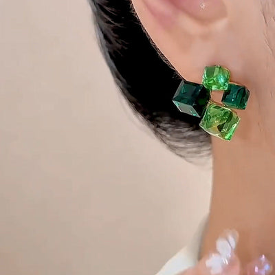 Four Square Natural Crystal Stud Earrings