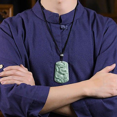 Dragon Roars the World Natural Emerald Jade Stone Necklace