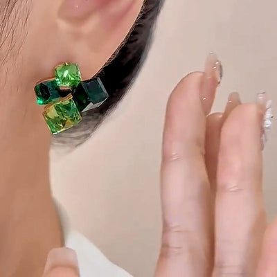 Four Square Natural Crystal Stud Earrings
