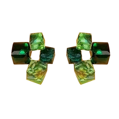 Four Square Natural Crystal Stud Earrings