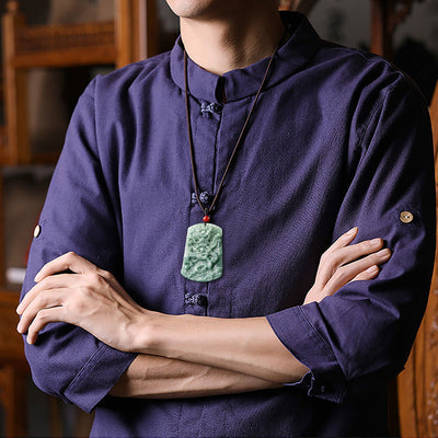 Dragon and the Four Seas Natural Emerald Jade Stone Necklace