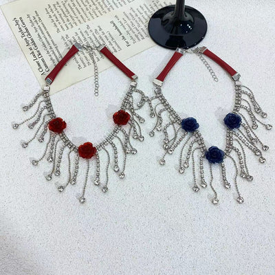 Red beaded tassel necklace