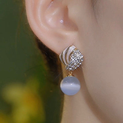White natural cat's eye stone earrings